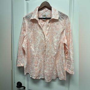 Talbots 100% Cotton Lightweight Beachy Peach and White Paisley Blouse